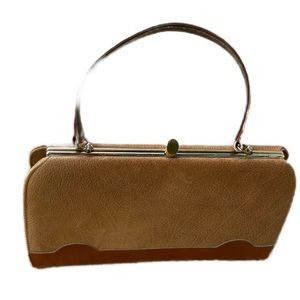 Mid Century women’s purse metal frame leather, vinyl lining 11 1/2 x7x4 1/2
